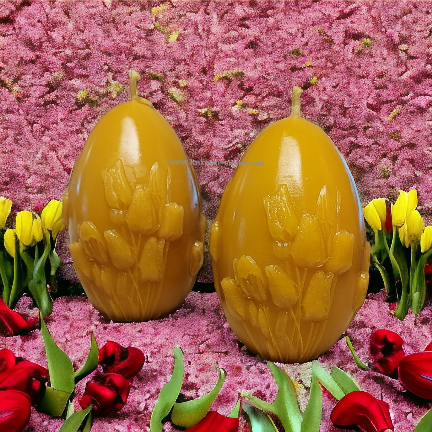 Osterei Kerze mit Tulpen